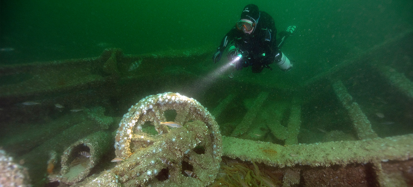 A diver on a wreck in Normandy