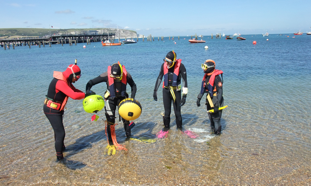 Snorkellers taking the Advanced Snorkel Instructor Exam in Swanage