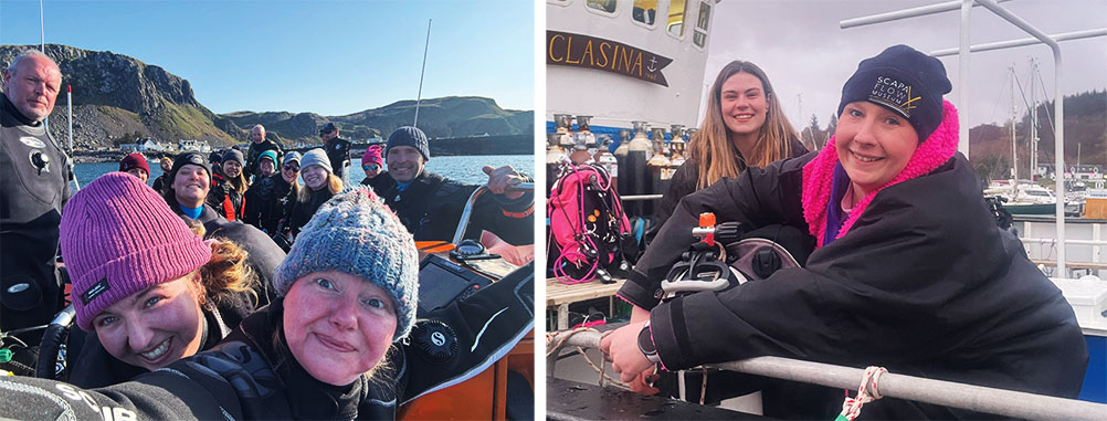 18 experienced divers ready to explore The Garvellachs (left) Iona Garland and Donna Sunley prepping for a training trip (right)