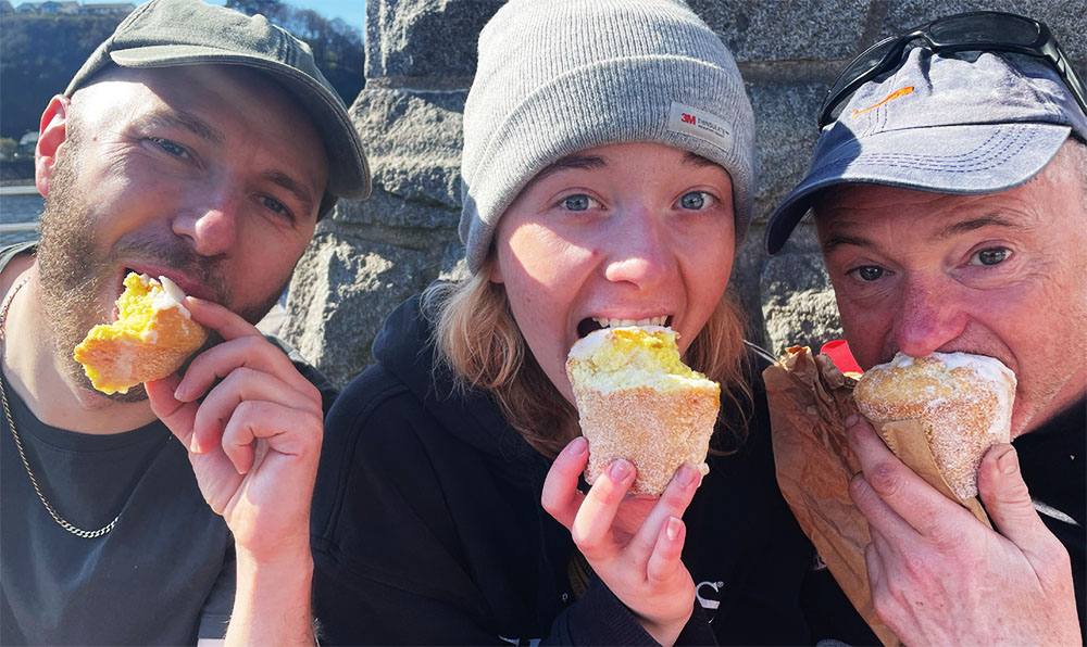 Doug Blake, Hannah Johnson and Keith Williams enjoy post-dive snacks