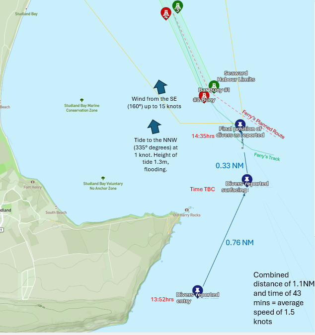 image showing track of RHIB and Divers of Poole Harbour incident